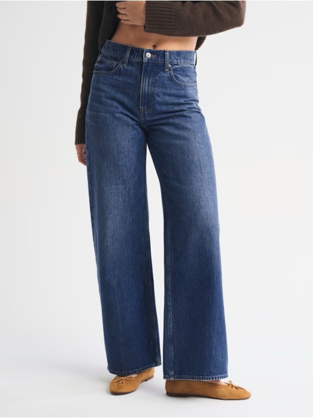 Abercrombie & Fitch High-Rise Wide Leg Jeans in Dark Blue Wash - Curve Love